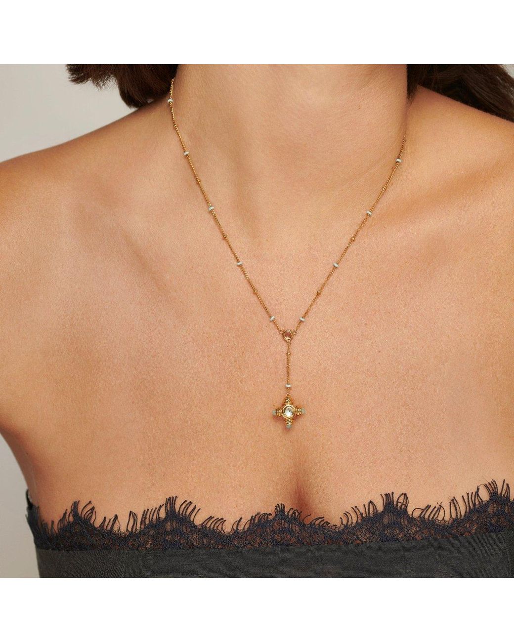 Lulu B London Brown Topaz Cross Lariat Necklace
