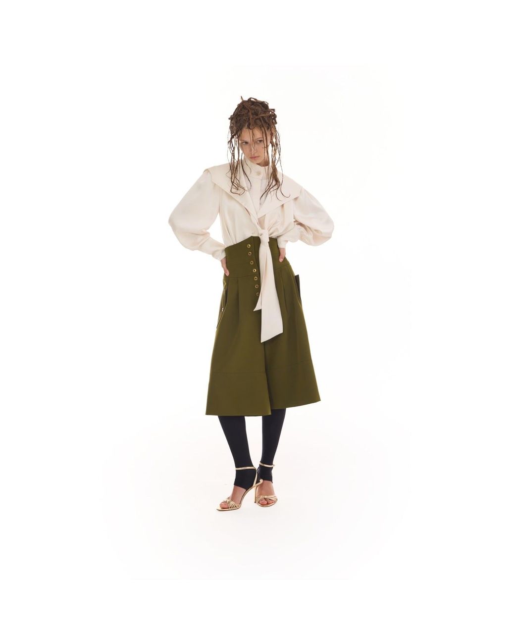 Julia Allert Green High-Waisted Cargo Culotte Shorts –