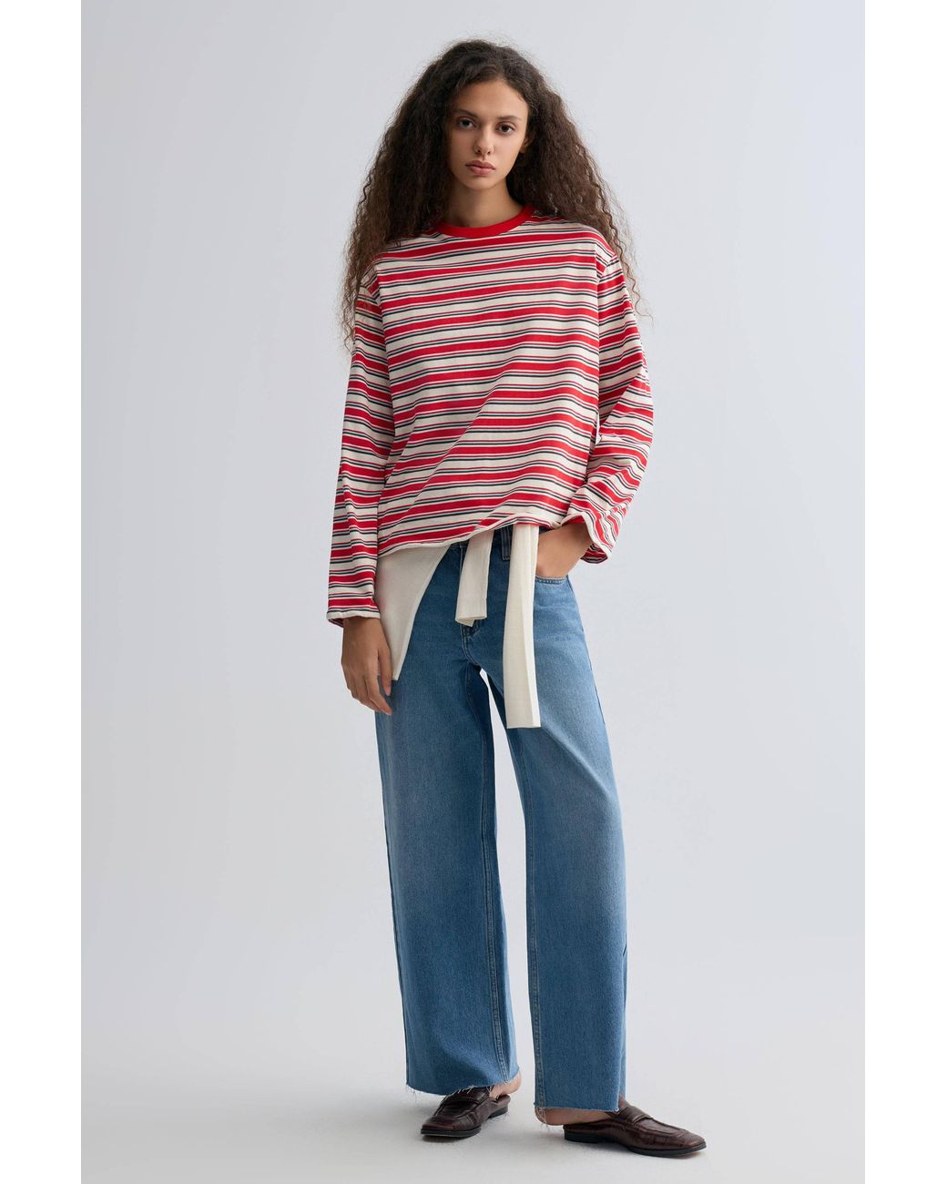 FRONT ROW SHOP Red Shapeable Stripe T-Shirt