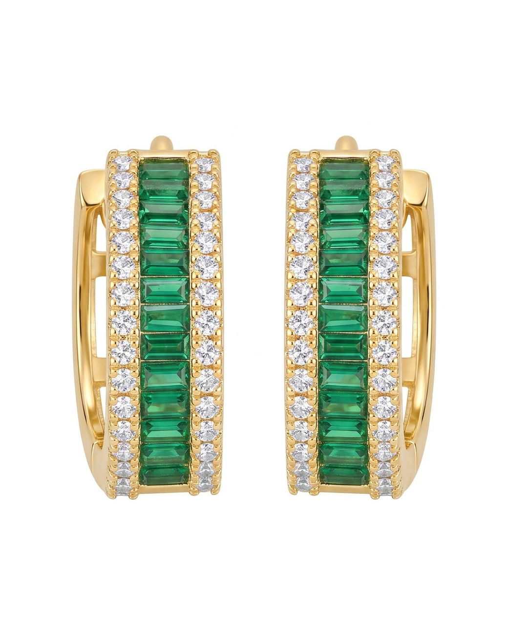 Latelita London Green Baguette Huggie Hoop Earrings Emerald
