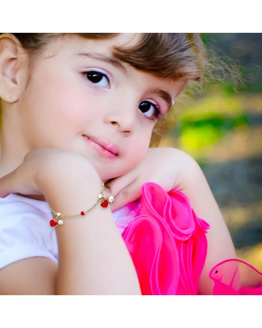 Genevive Jewelry Red Rachel Glauber Plated With Enamel Heart & Pearl Dangle Charm Bracelet