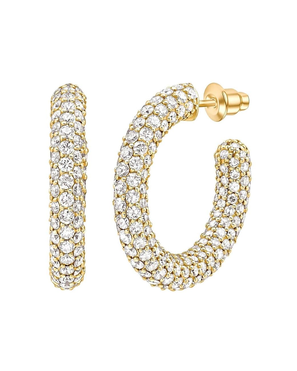 Nazzar Metallic Pave C Hoop Earrings