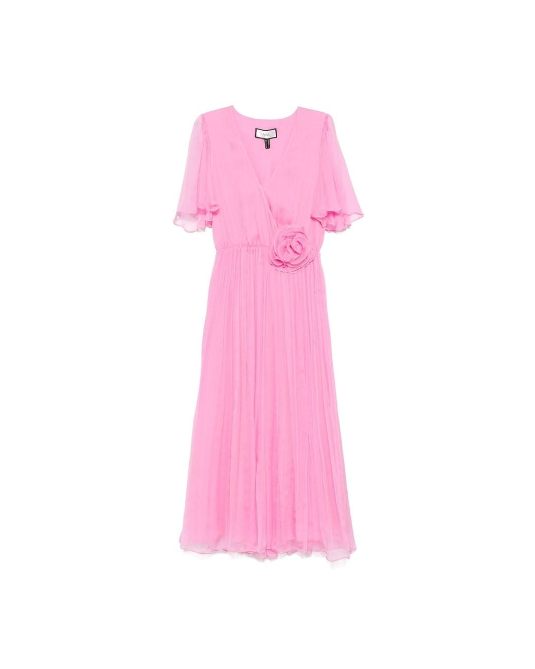 Nissa Pink Floral-Appliqué Silk Midi Dress Baby