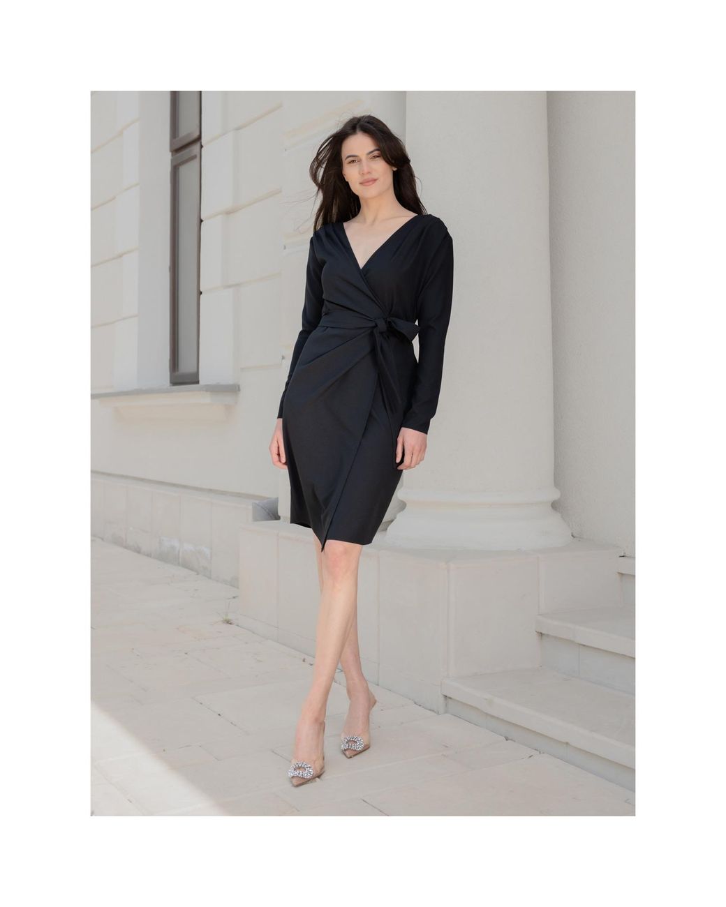 concept A trois Blue Wrap Long Sleeve Dress