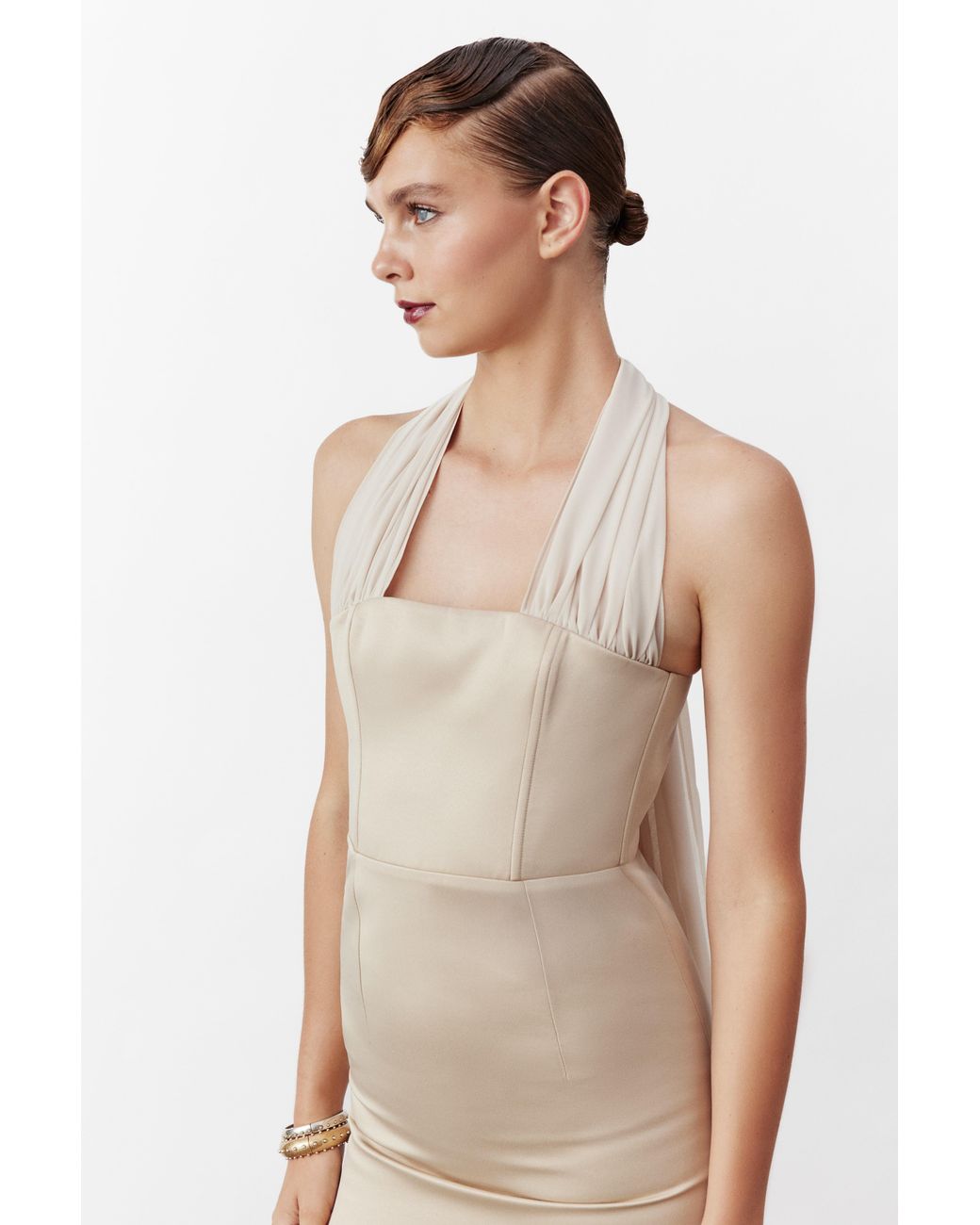 NAZLI CEREN Natural Clarine Long Dress