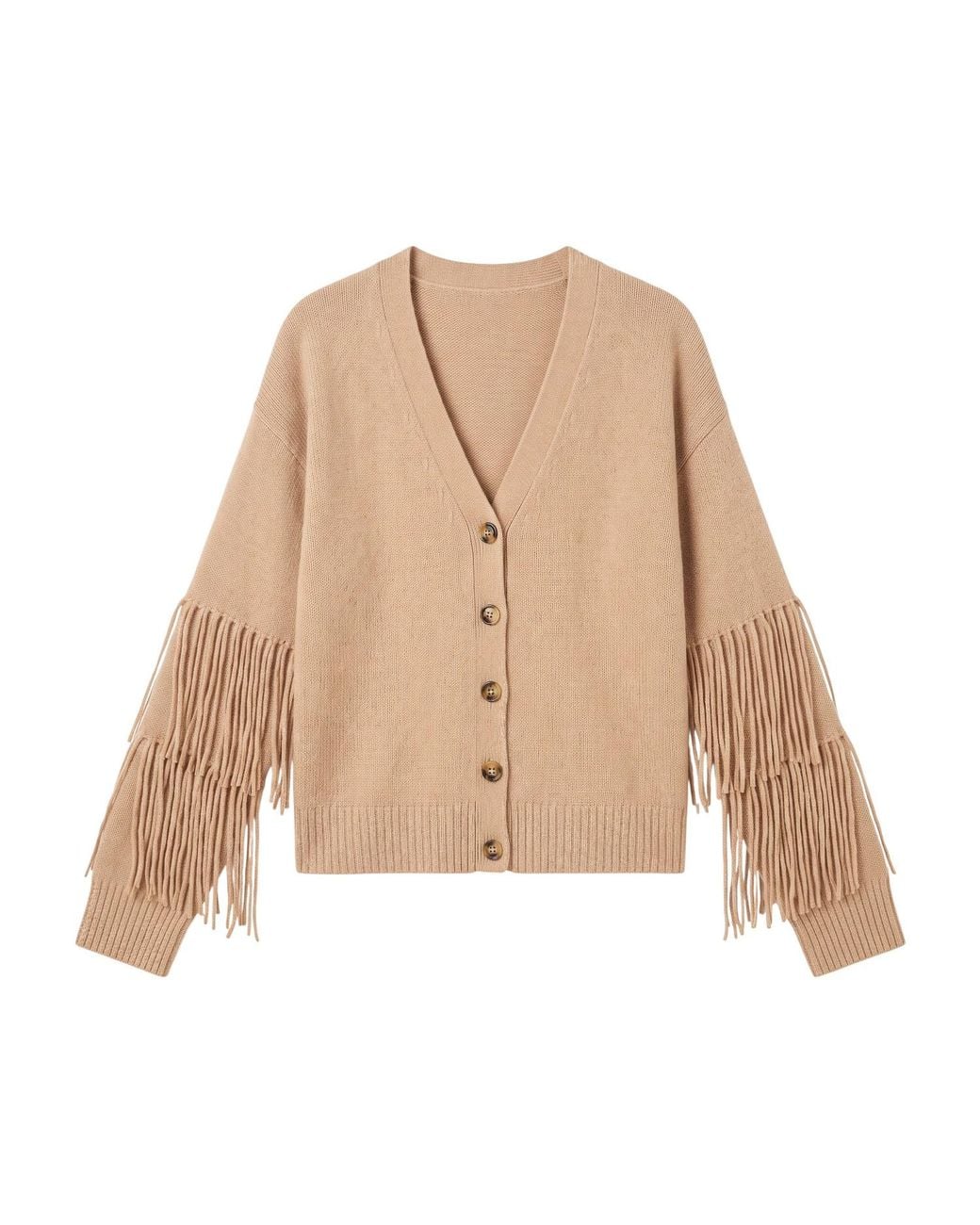 Brodie Cashmere Natural Neutrals Cable Fringe Cardi