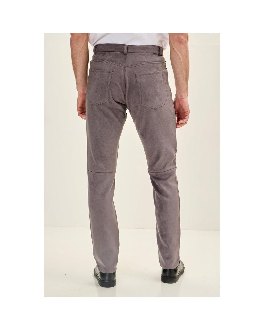 Ron Tomson Gray Microsuede Lightweight Tapered Pants for men