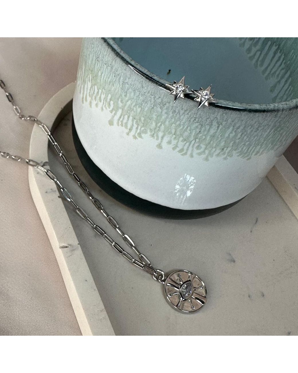 Clemence Wren Metallic Celestial Compass Pendant Necklace