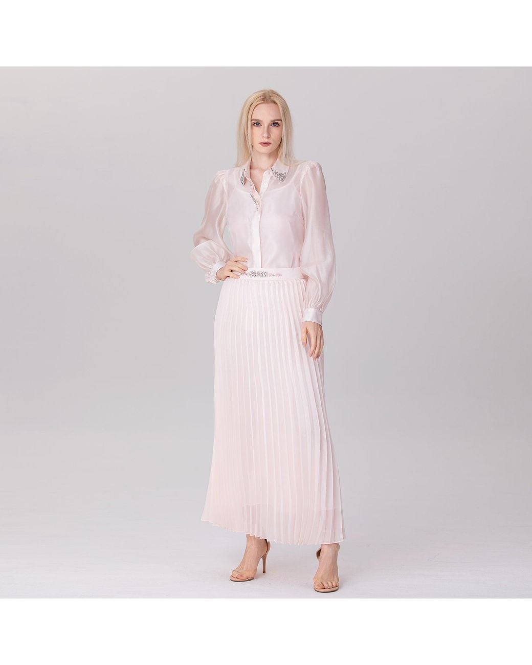 Smart and Joy Pink Organza Pleats Midi Skirt