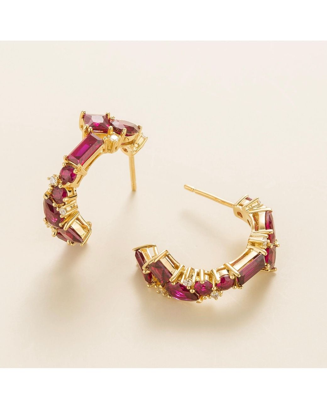 Juvetti Pink Lanna Ruby & Diamond Medium Hoop Earrings