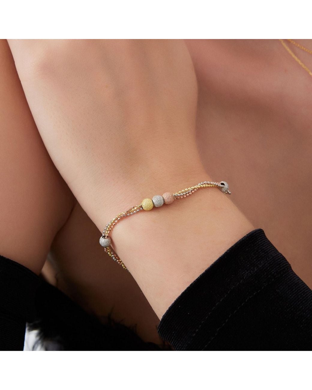 Spero London Metallic Large Beaded Three Rose Sterling Handmade Bracelet