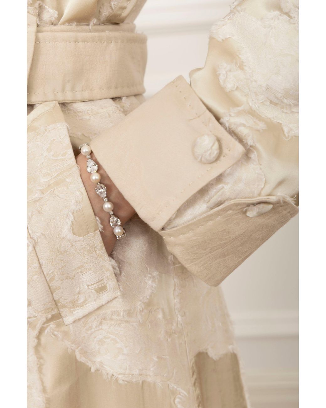 Santinni Natural Neutrals Charmed Satin Jacquard Trench Coat