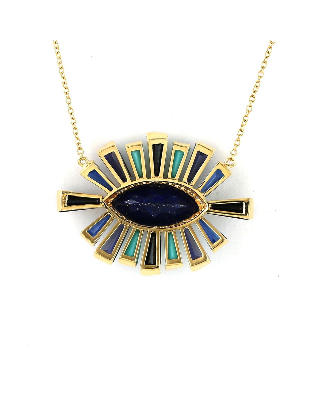 Artisan White Multi-Gemstone & Diamond Evil Eye Pendant Necklace