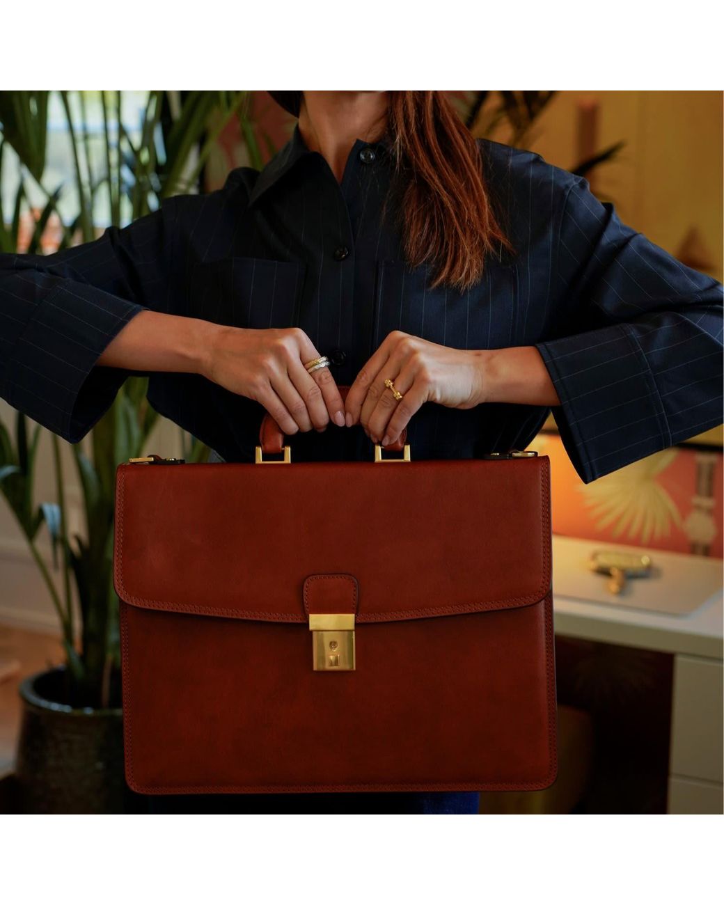 Time Resistance Brown Leather Briefcase