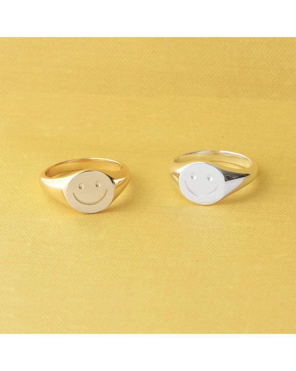 Kris Nations Yellow Happy Smiley Face Signet Ring Vermeil