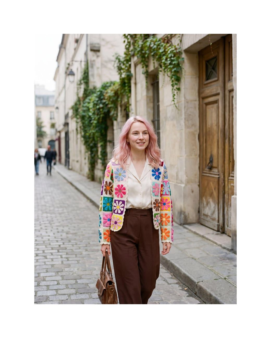 Ana Chic White Flower Square Handmade Crochet Cardigan