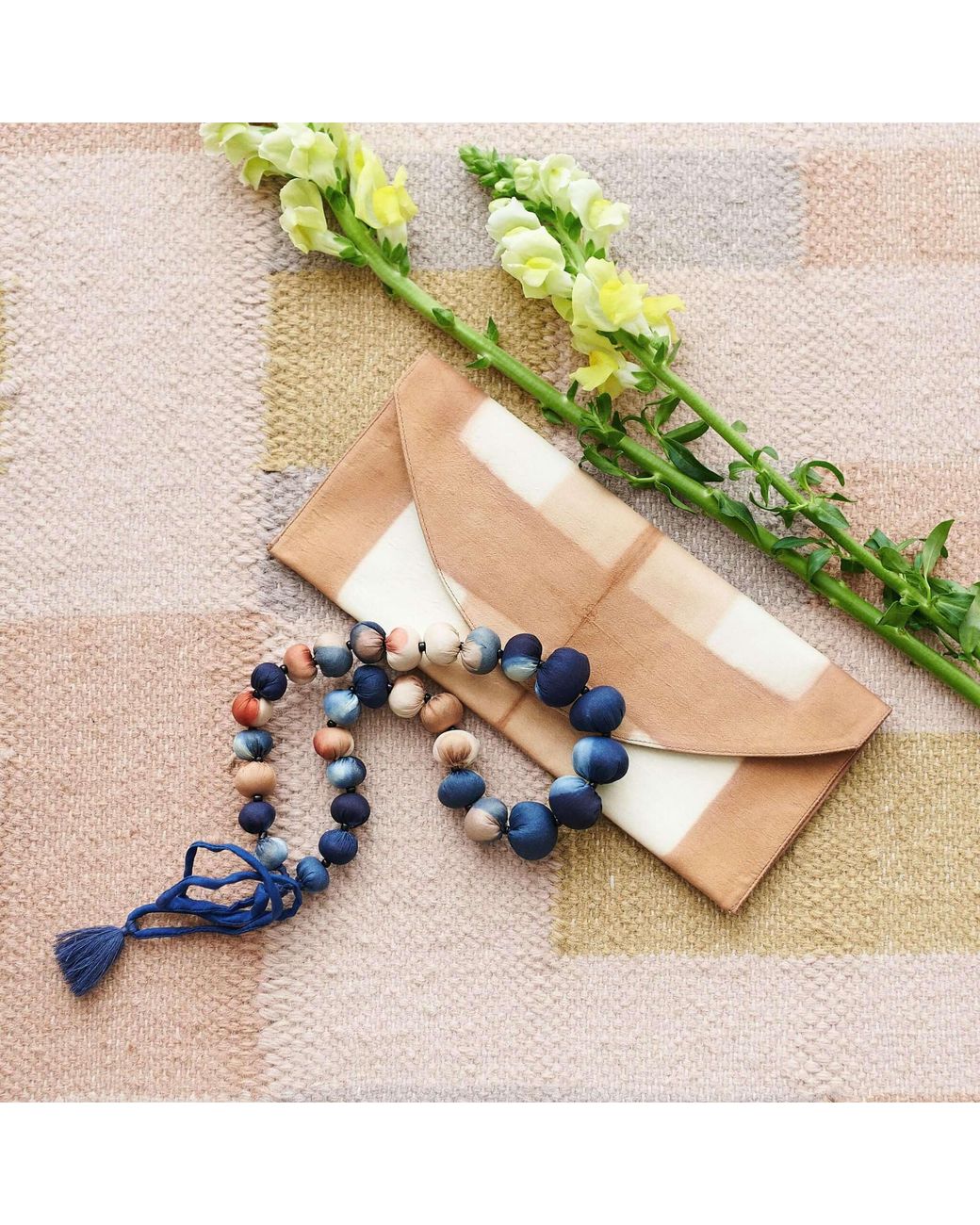 Variously Blue Mihika Silk Beaded Necklace Modern Artisanal— Indigold for men