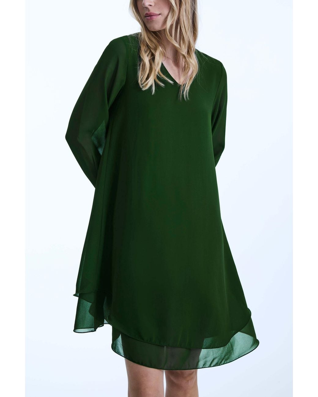 James Lakeland Green Long Sleeve Wave Hem Dress