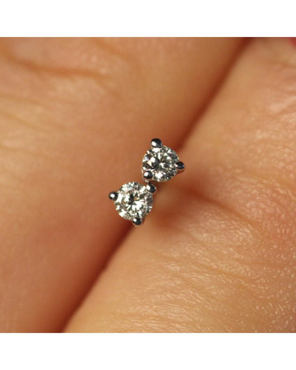 VicStoneNYC Fine Jewelry Metallic Natural Tiny Diamond Three Prong Settings Stud Earrings