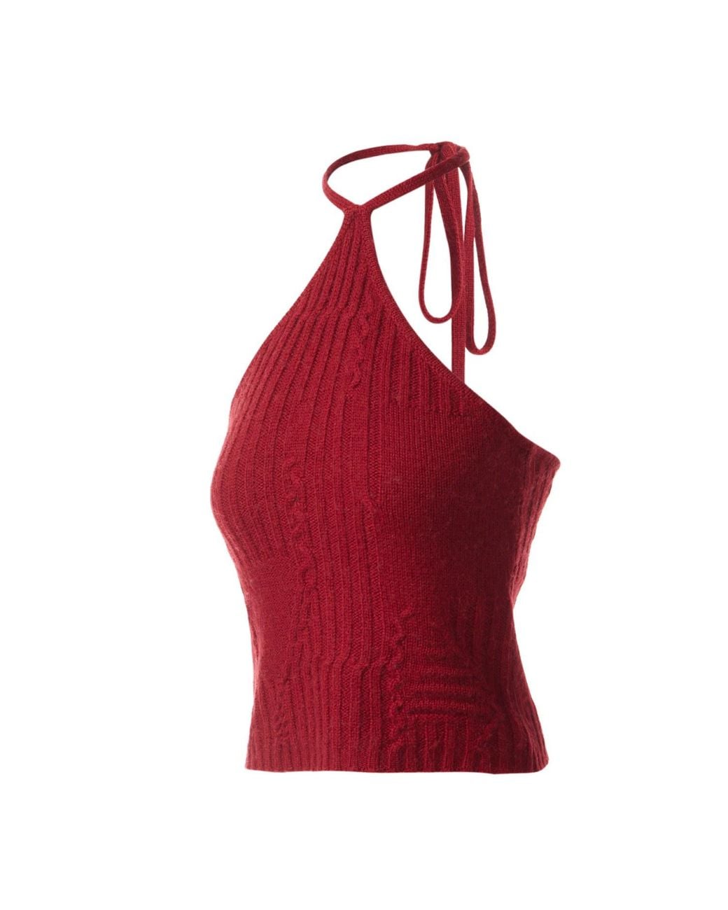 Fully Fashioning Red Ruby Freya Cable Wool Knit Halter Top