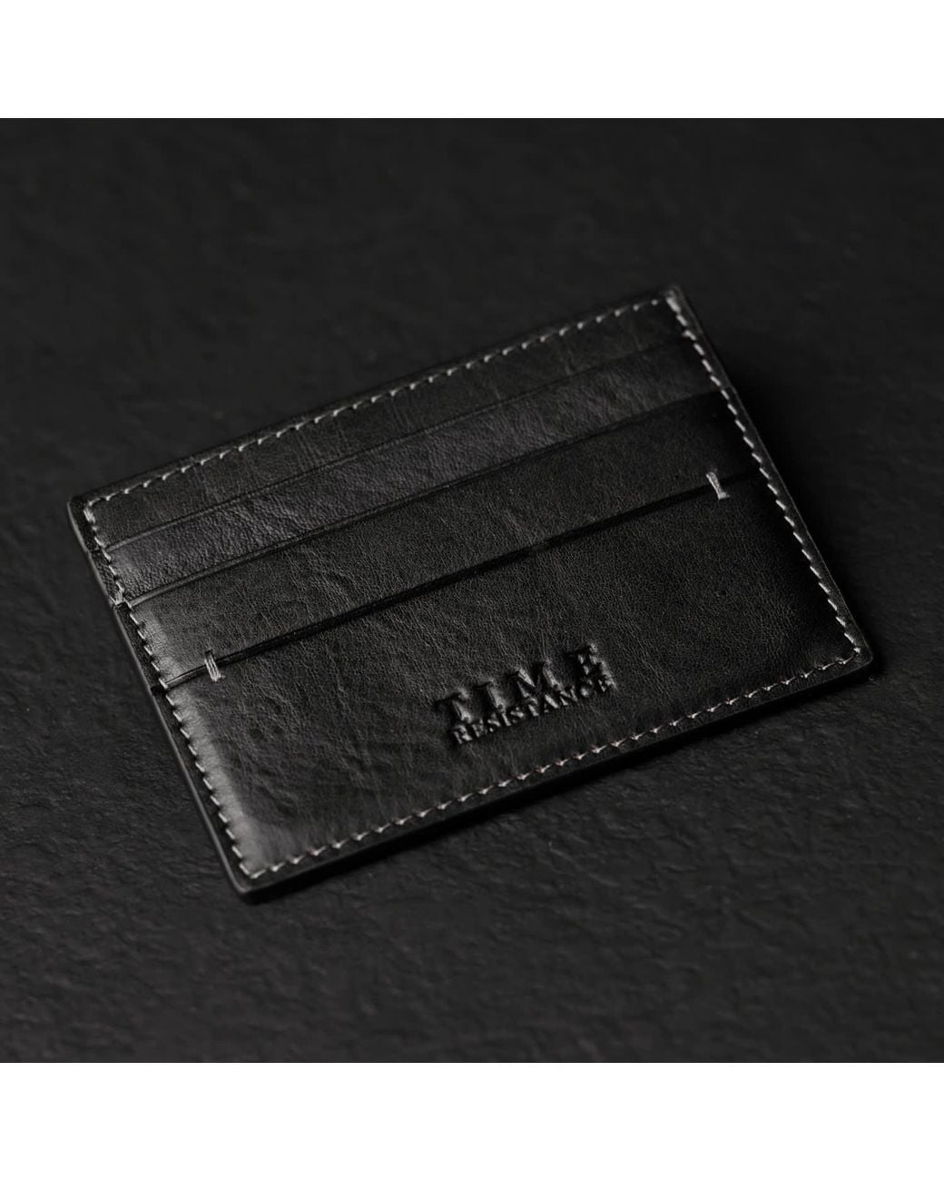 Time Resistance Black Leather Credit Card Case Business Card Case