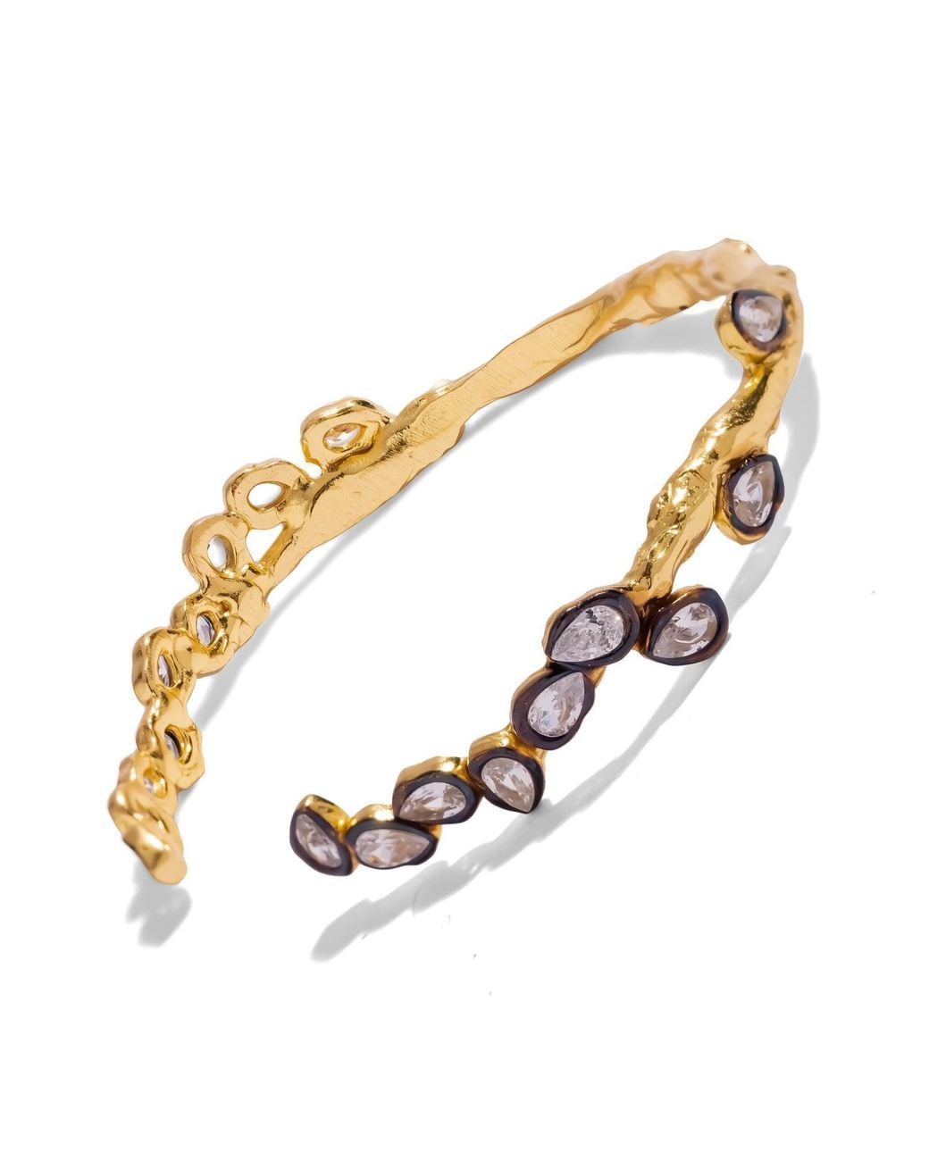 Ebru Jewelry Metallic Vintage Style Teardrop Two Tone Cuff Bracelet