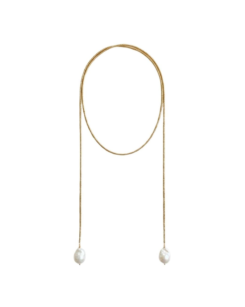 LINYA JEWELLERY White Baroque Pearl Long Mini Hematite Stone Necklace