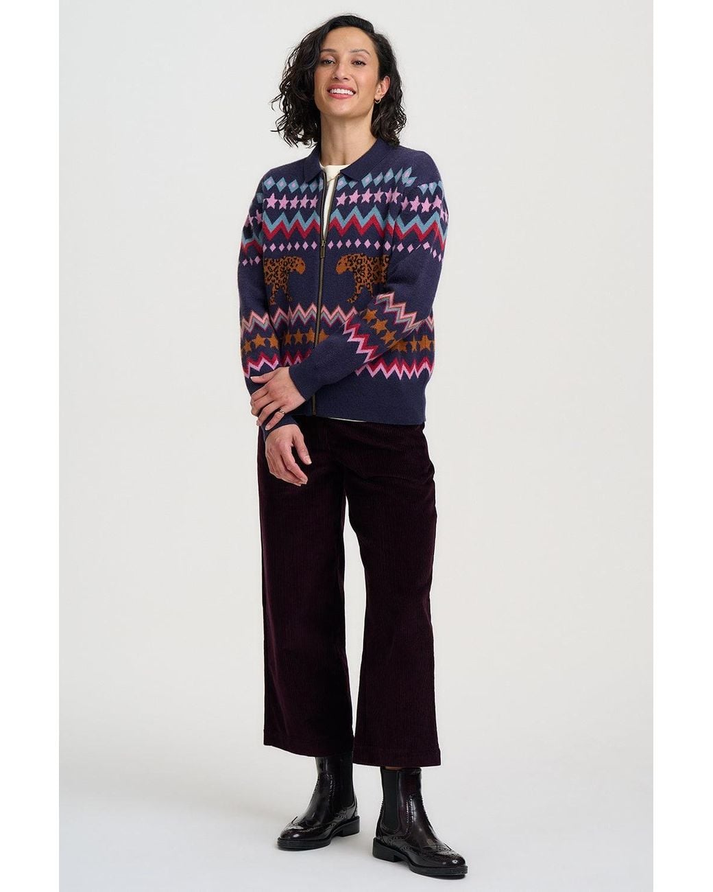 Sugarhill Blue Katlin Knitted Bomber Jacket Leopard