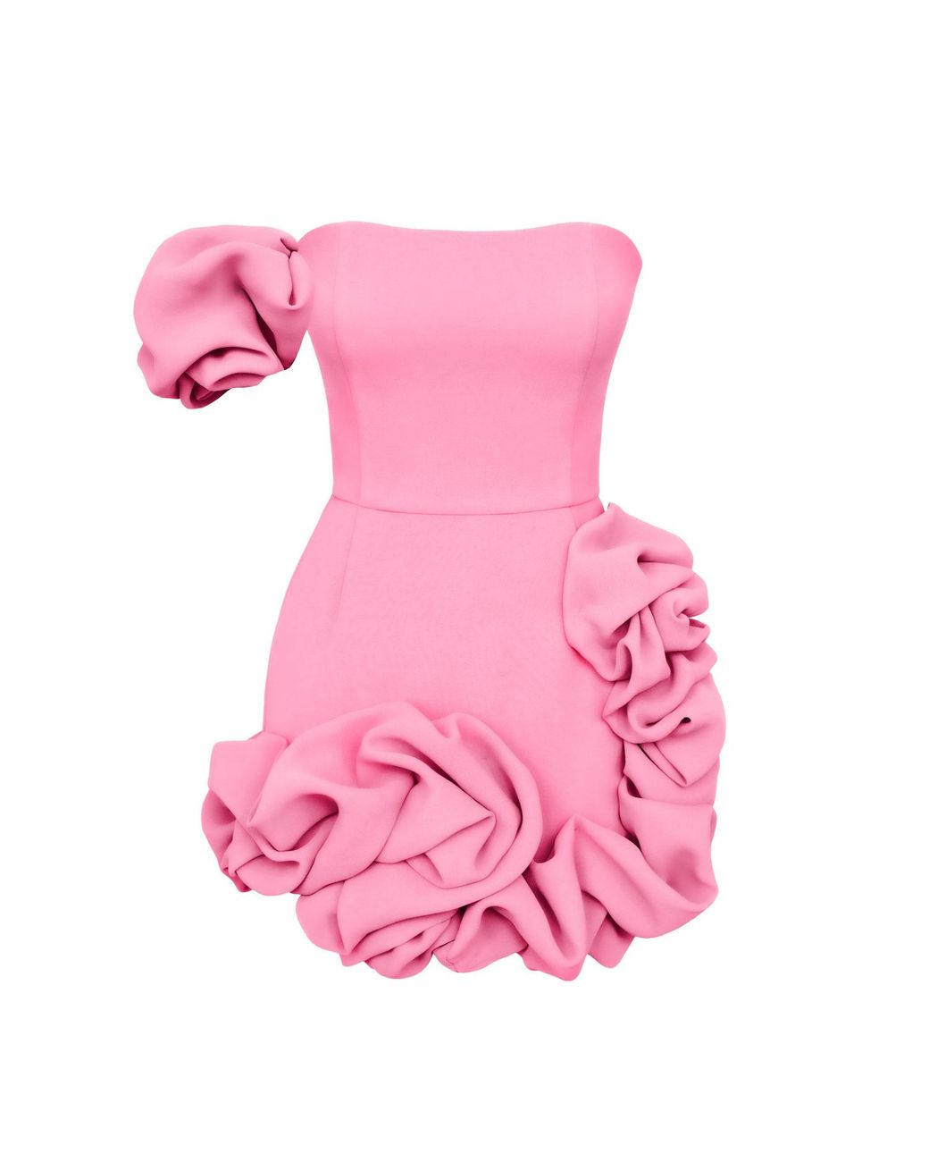 POST MERIDIEM Pink Flounced Bottom One Shoulder Bustier Dress