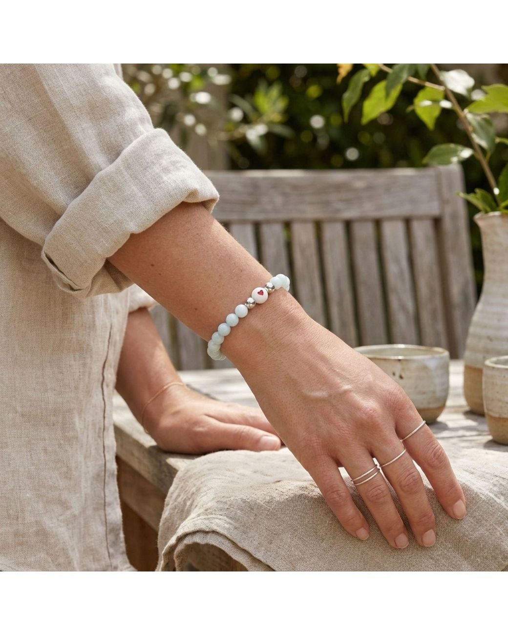 Seven Saints Blue Moonstone Heart Bracelet For Balance And Minted Glow