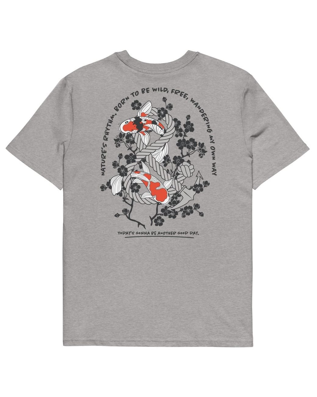 Anchor and Crew Gray Heather Koi Fish Another Good Day Organic Cotton T-Shirt