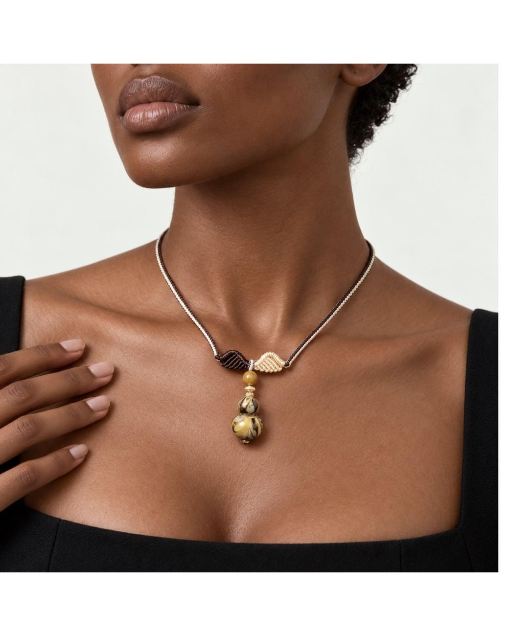 Yieon Metallic Angel Lacquered Sandalwood Gourd Pendant Necklace