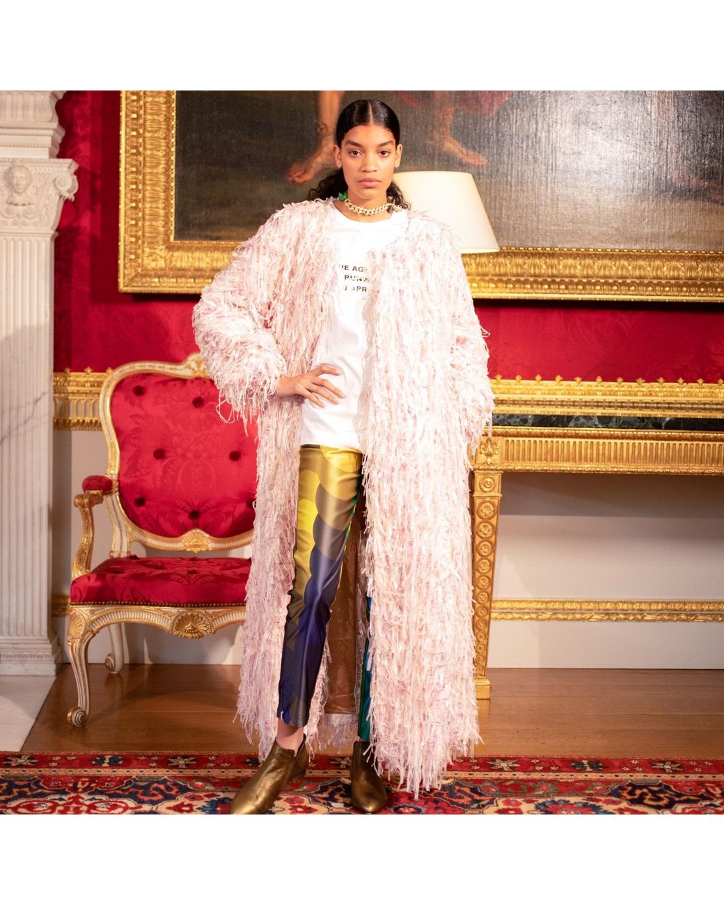 RUE AGTHONIS Pink Crayon Coat