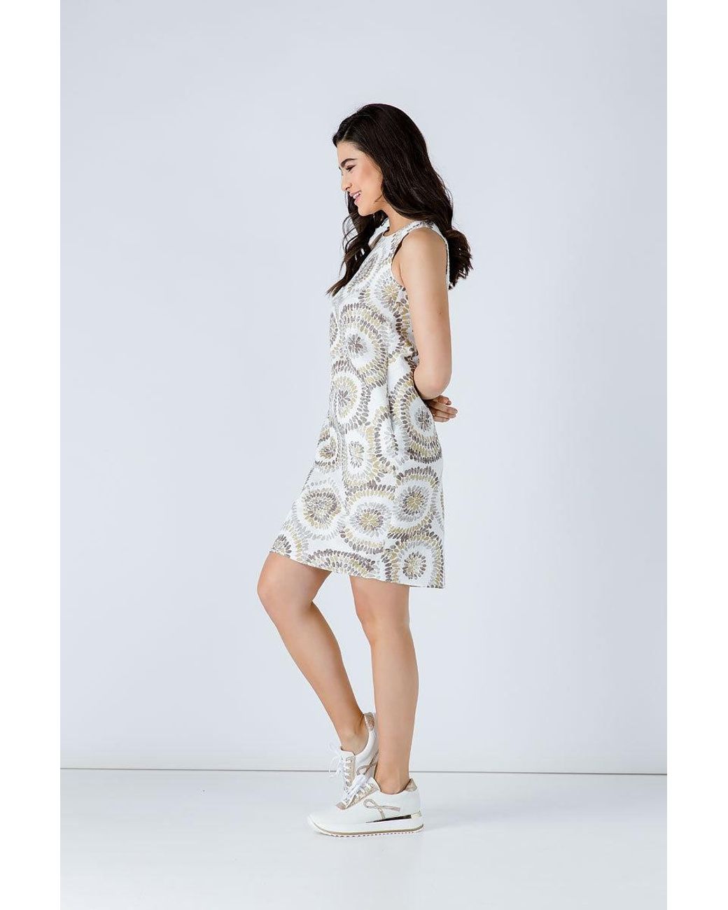 Conquista Natural Neutrals Print Sleeveless Sack Dress