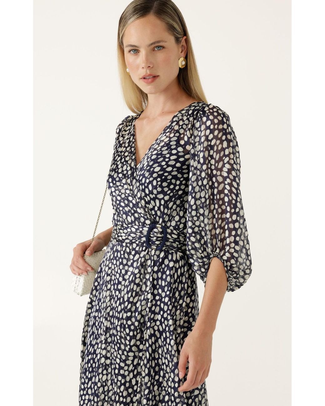 SACHA DRAKE Gray Cloudland Lurex Chiffon Wrap Midi Dress