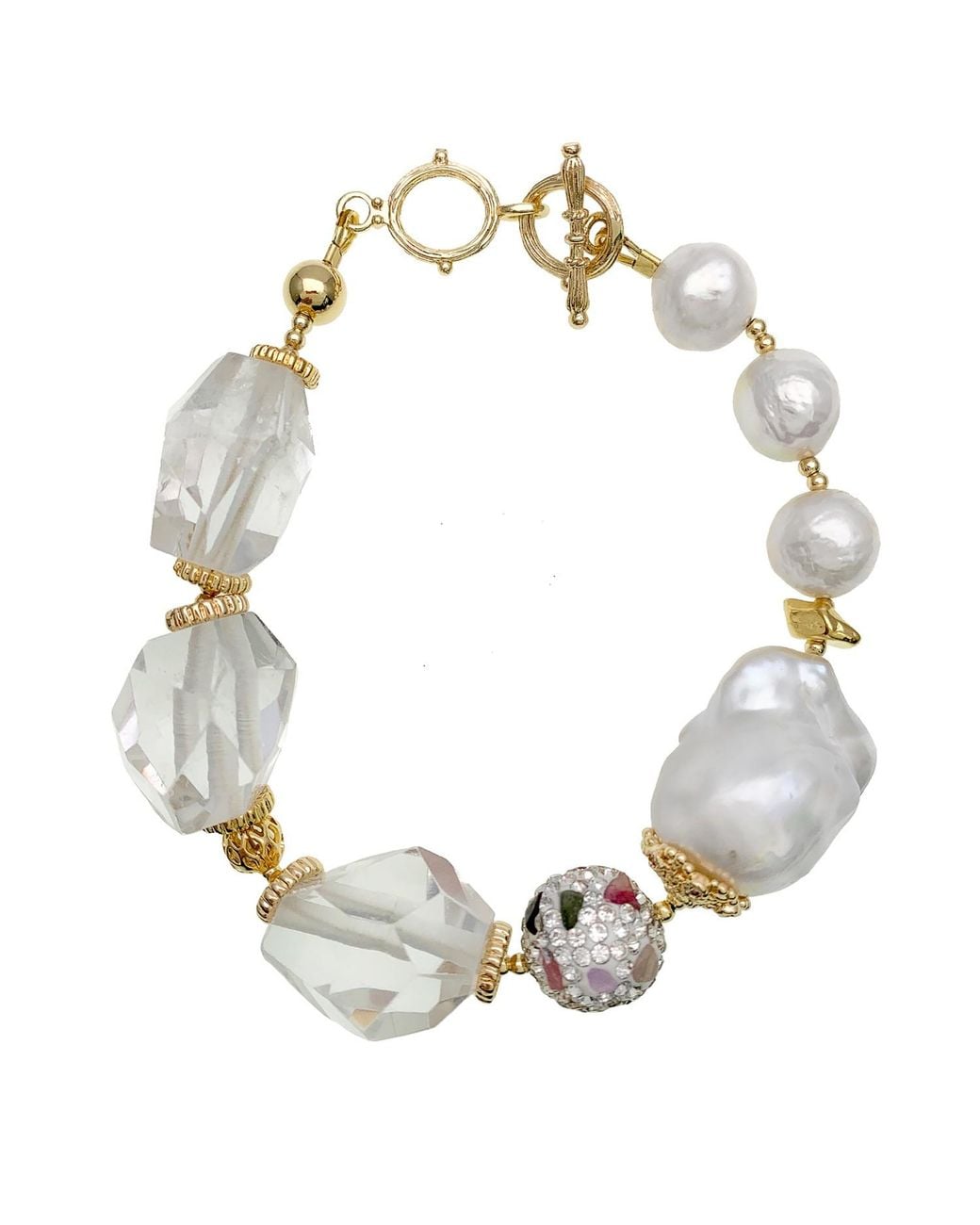 Farra Metallic Quartz With Baroque Pearls Bracelet
