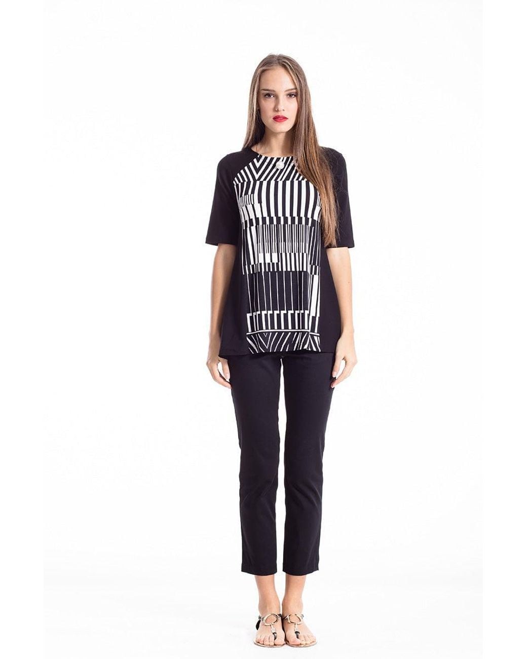 Conquista Black Print Top