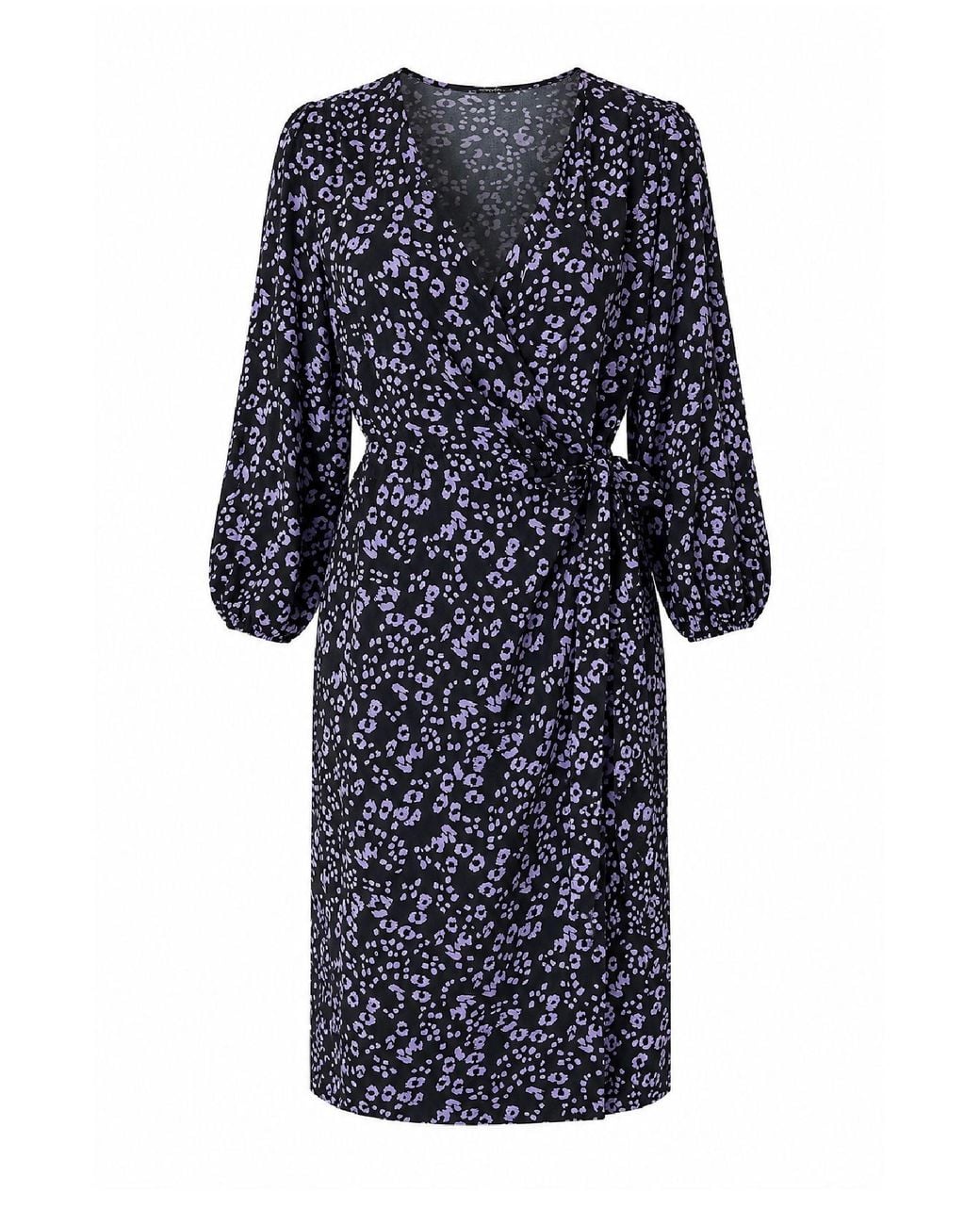 Conquista Blue Printed Tie-Waist Wrap Dress