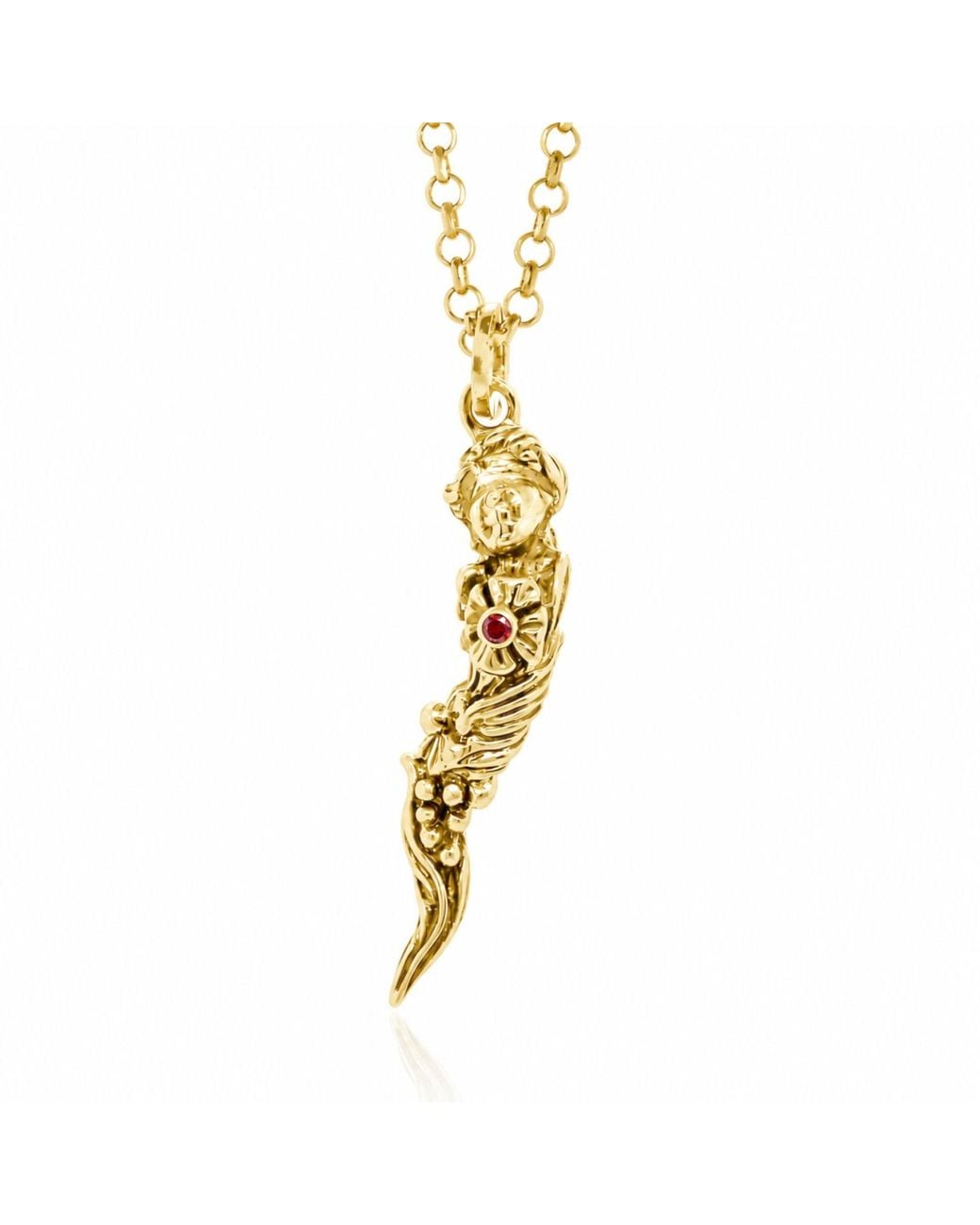 Unaloe Metallic Italian Horn Goddess Pendant Necklace With Ruby – Plated for men