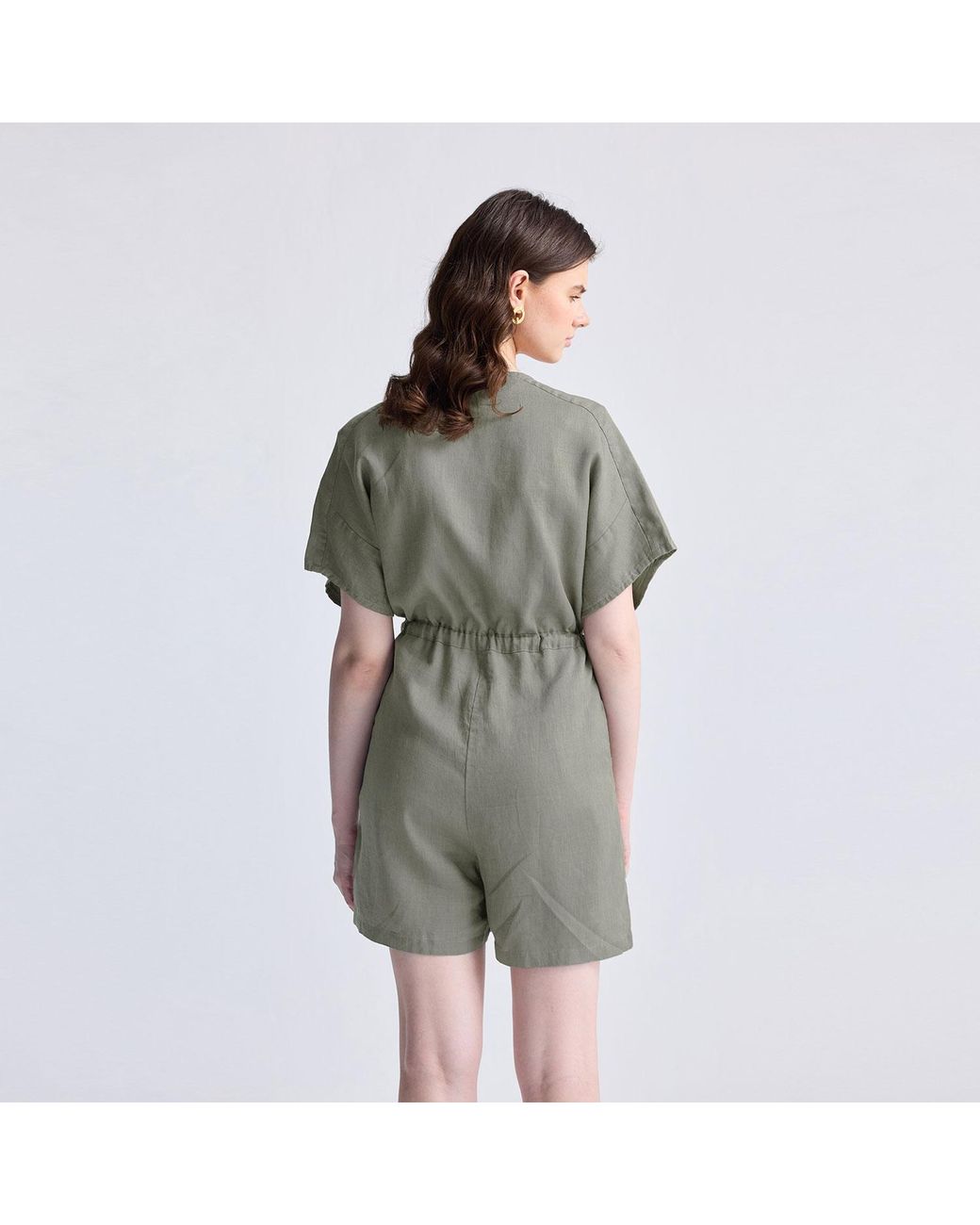 REISTOR Green V Neck Drawstring Romper
