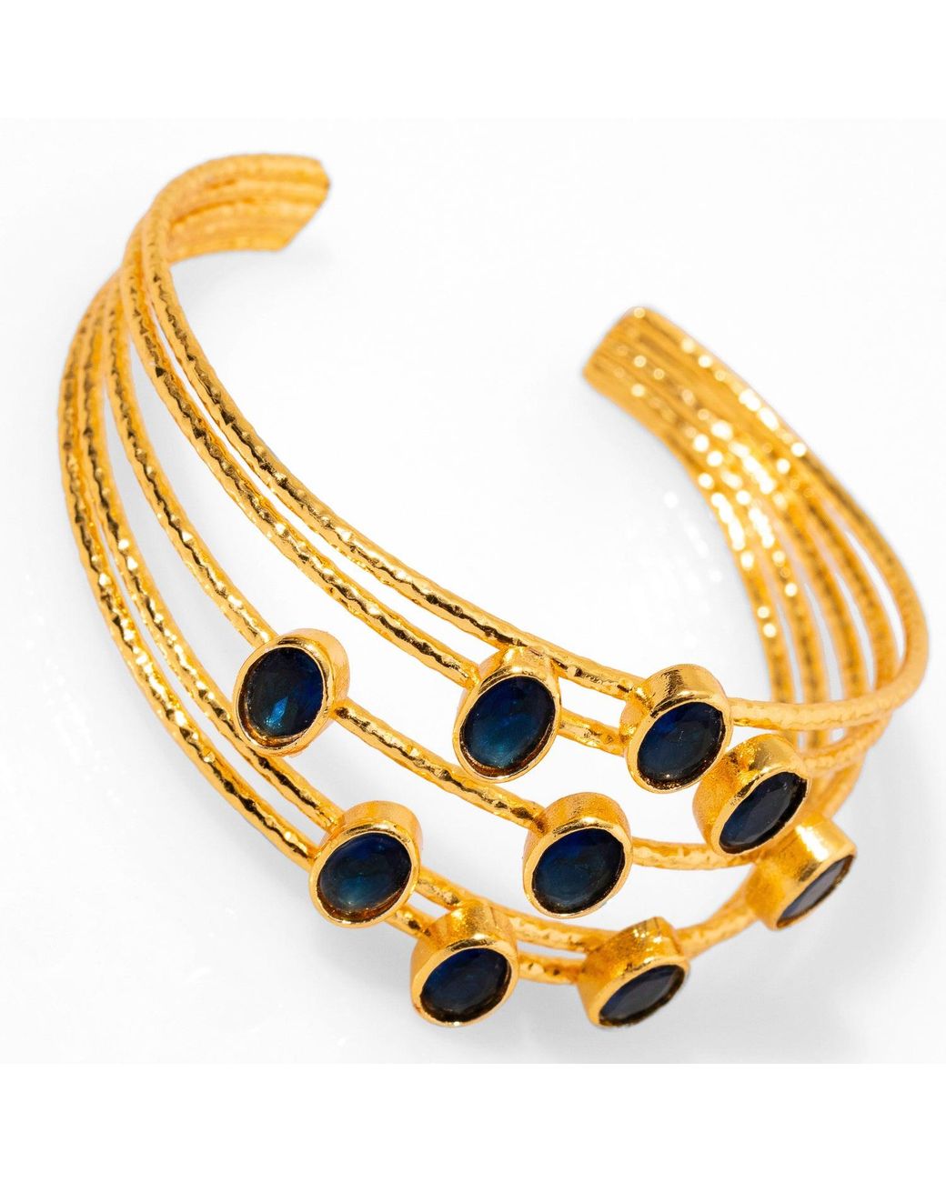Ebru Jewelry Metallic Gold Plated Sapphire Stone Cuff Bracelet