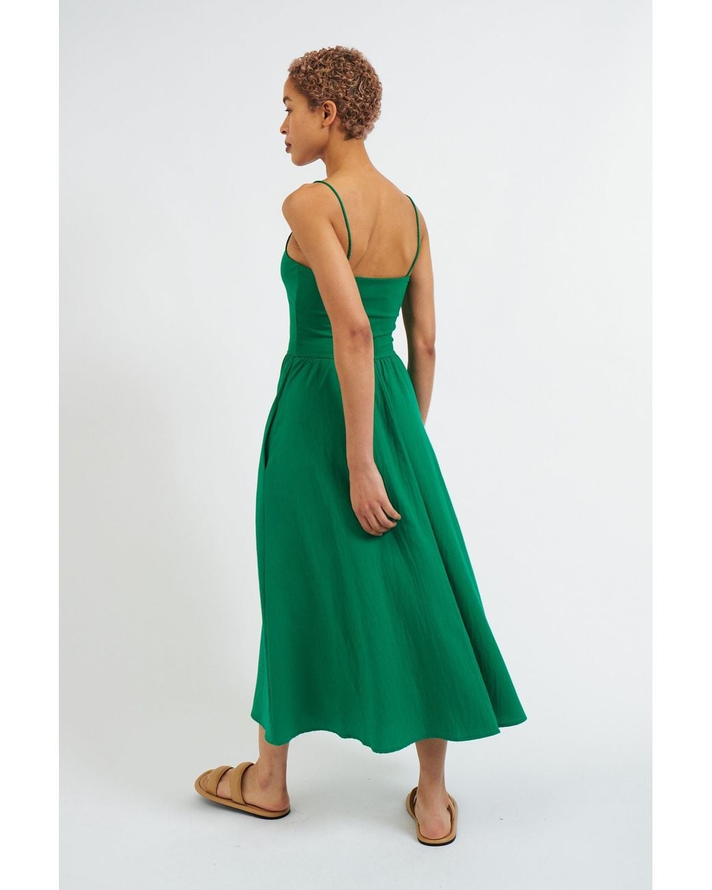 Louche Green Soumia Jersey Bodice And Recycled Cotton Skirt Midaxi Dress