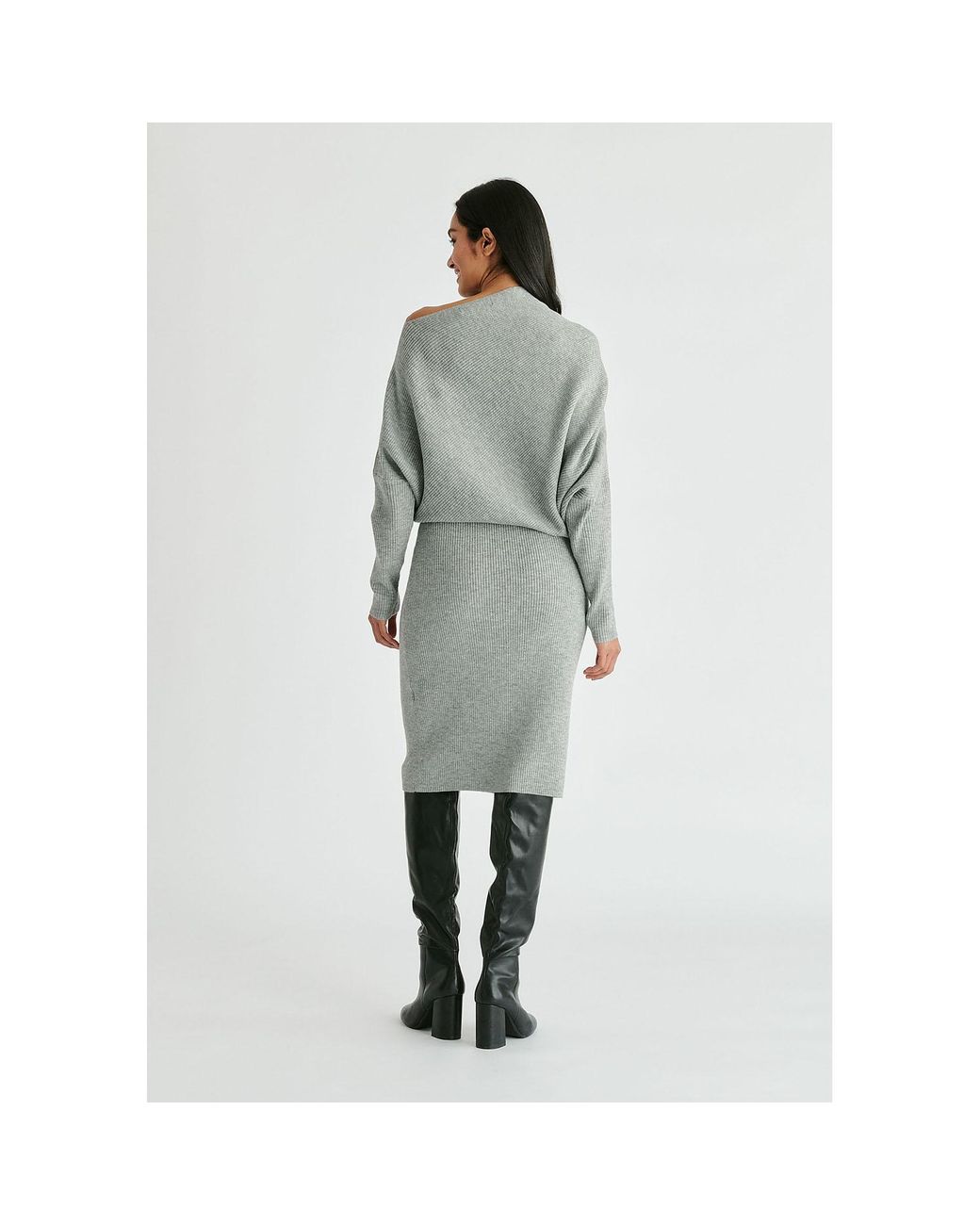 Paisie Gray Draped Knitted Dress