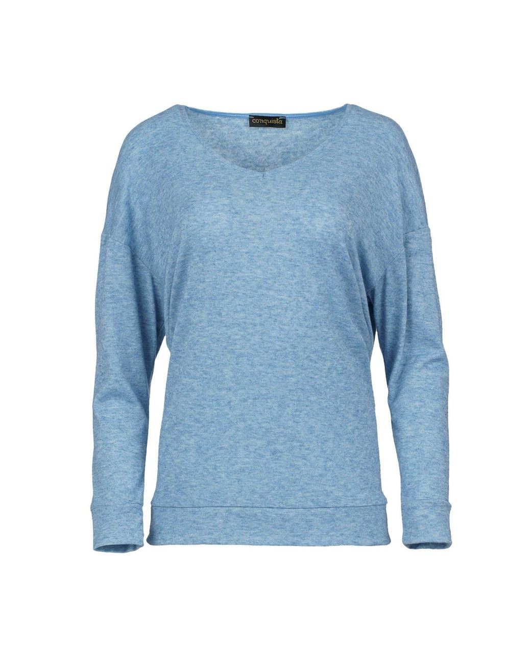 Conquista Blue Light Melange V Neck Knit Top