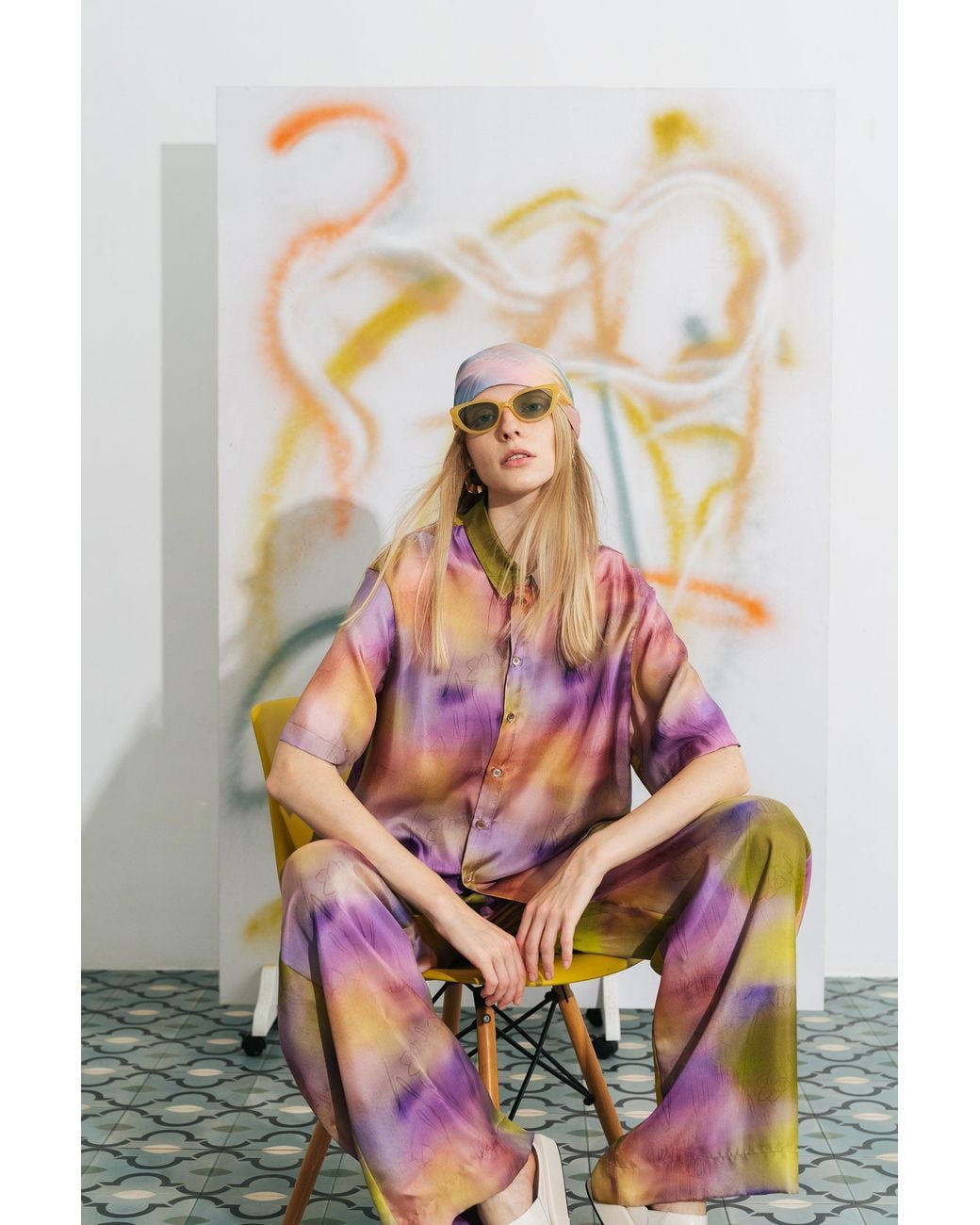 Lost Pattern Purple Brooklyn Oversized Silk Shirt
