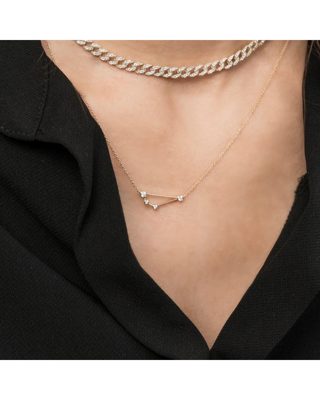 Genevieve Collection Metallic Capricorn Zodiac Constellation Necklace 18K & Diamond