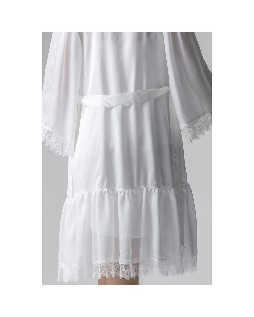 Oh!Zuza White Grace Satin Viscose Midi Robe Chiffon Lace Cream