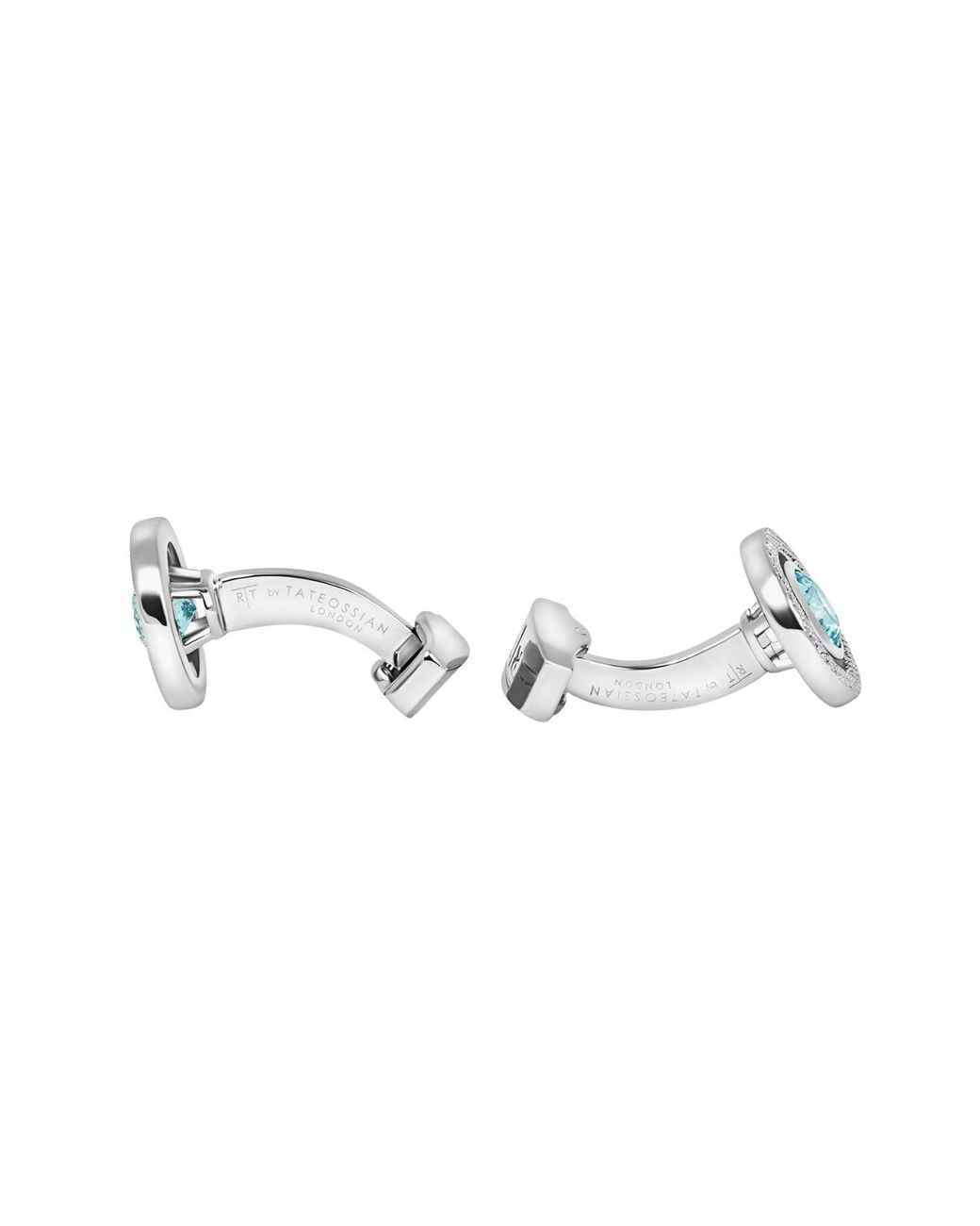 Tateossian Metallic Halo Round Cz Cufflinks With Aquamarine & Rhodium Plated for men