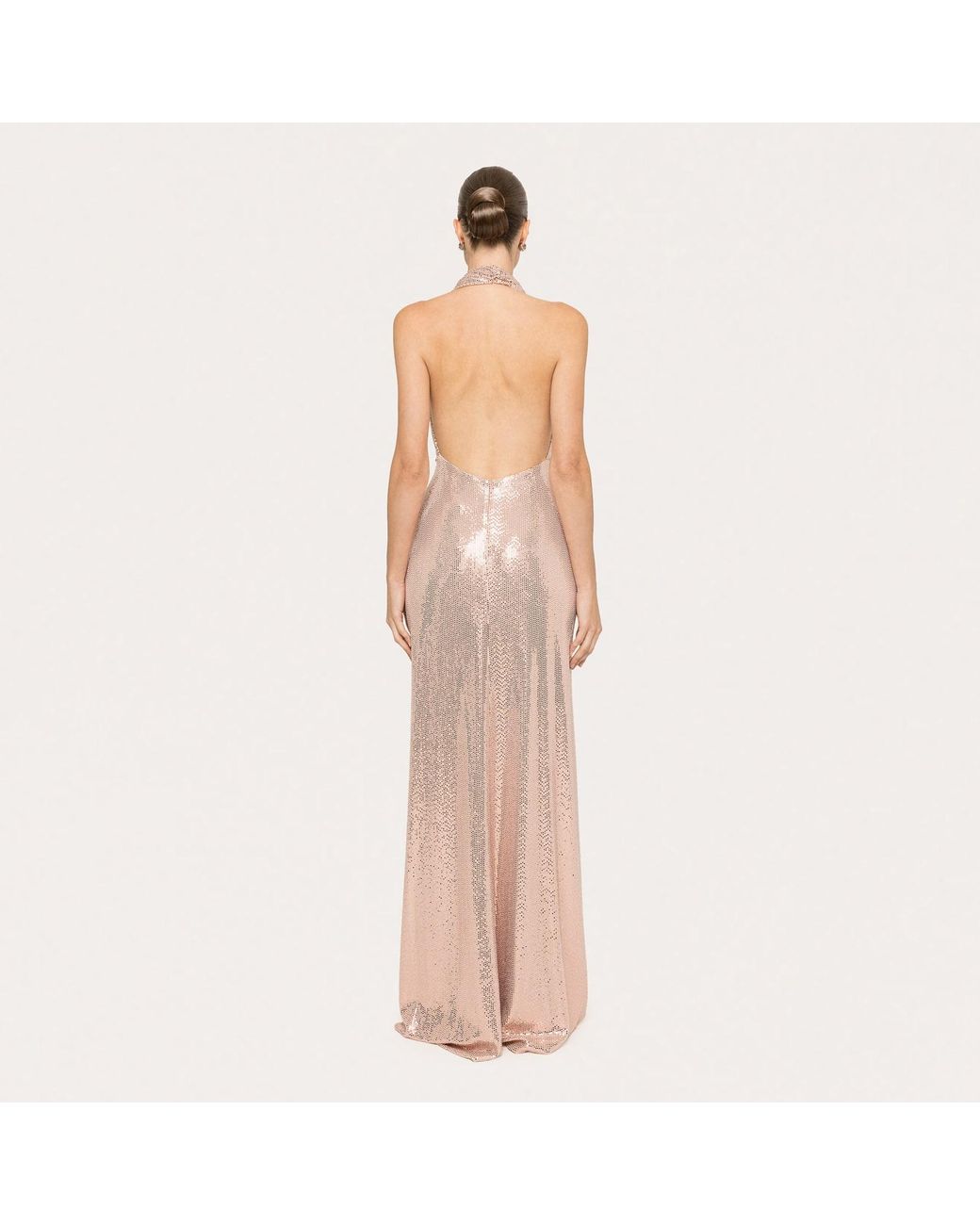 Nissa Natural Backless Sequin Maxi Dress