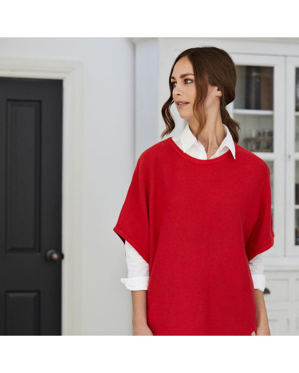 Cove Red Flora Cotton Cashmere Reversible Poncho & Spice
